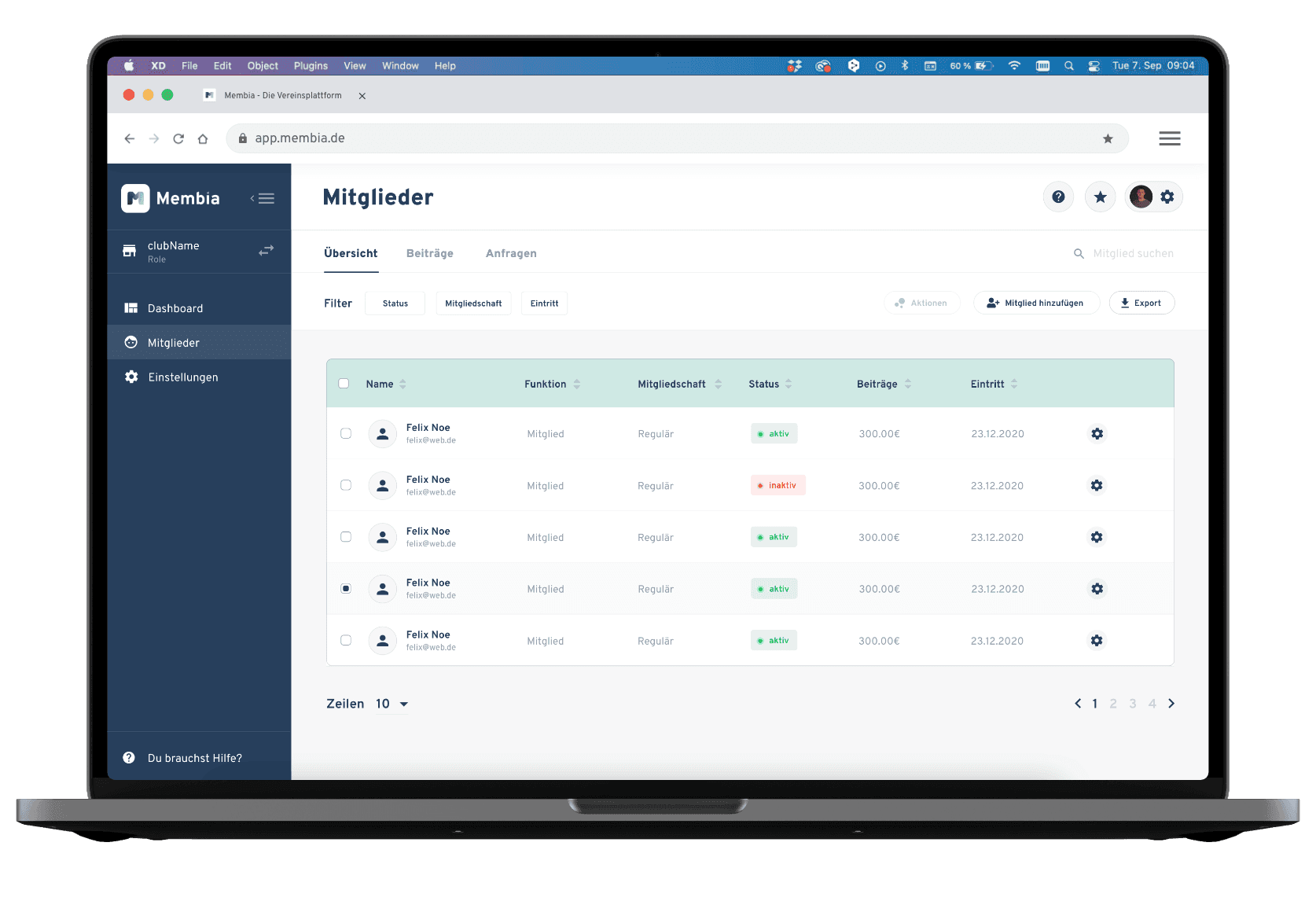 Illustration des Membia Dashboards